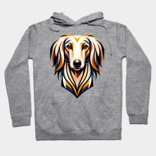 Elegant Saluki Portrait: Geometric Greyhound Design Hoodie